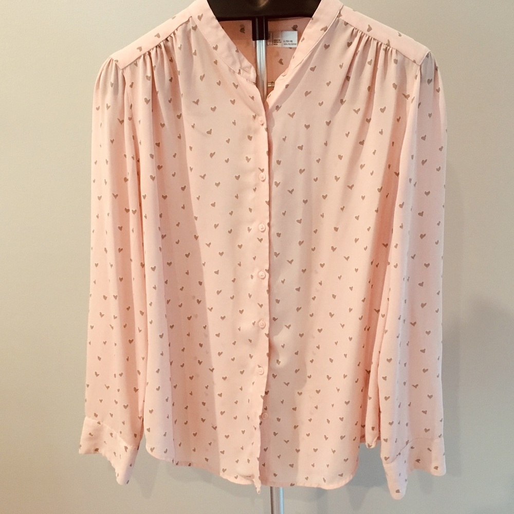 Time & Tru Blush Patterned LS Blouse Sz L